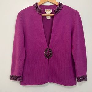 Vintage Talbots Magenta Cashmere Blend Embellished Cardigan